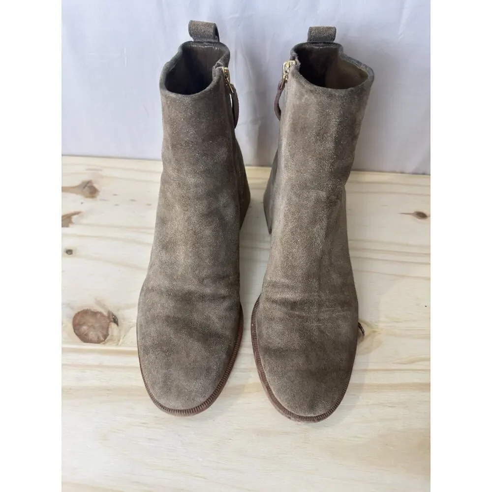 Tory Burch Women’s Brown Suede Ankle Boots, Wood Block Heel, Size 7.5